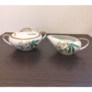 Vintage MCM Noritake China Canton Bamboo #5027  Creamer & Lidded Sugar Bowl Set
